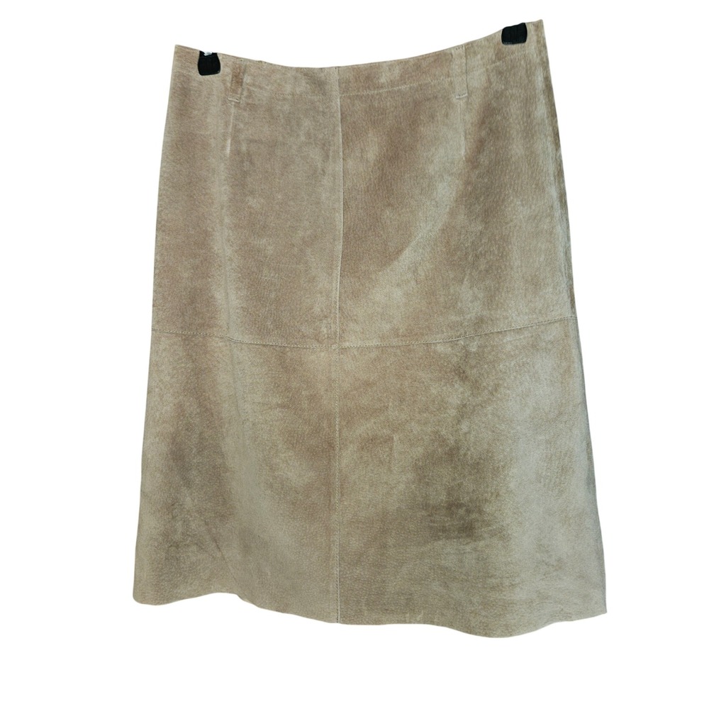 Isaac Mizrahi for Target Tan Genuine Leather Suede A-Line Midi Skirt Women Sz 10